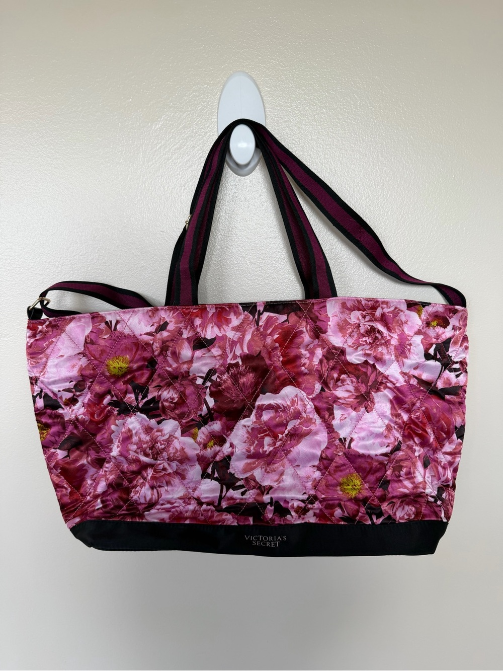 VICTORIAS SECRET Pink Floral Tote Bag with Long Crossbody Strap